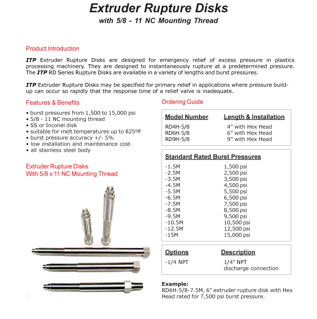 Rupture Disks 0.625 - 11NC Thread