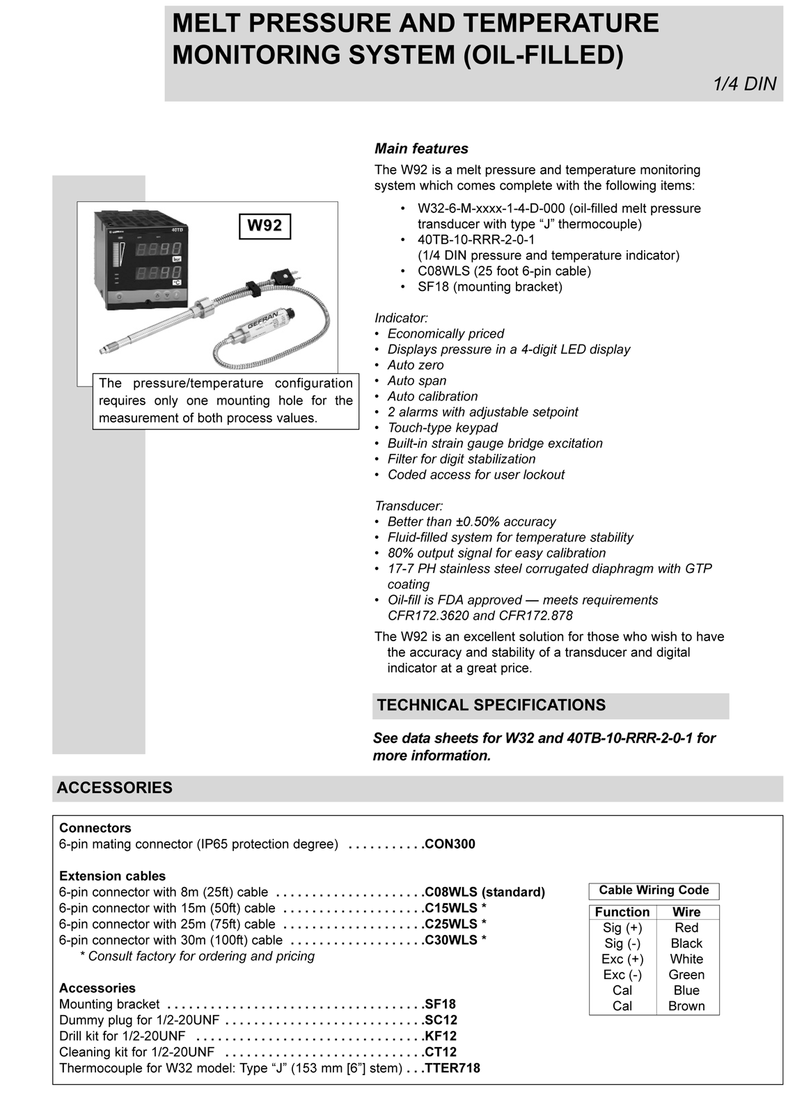 W9 Series Melt Pressure Monitoring System